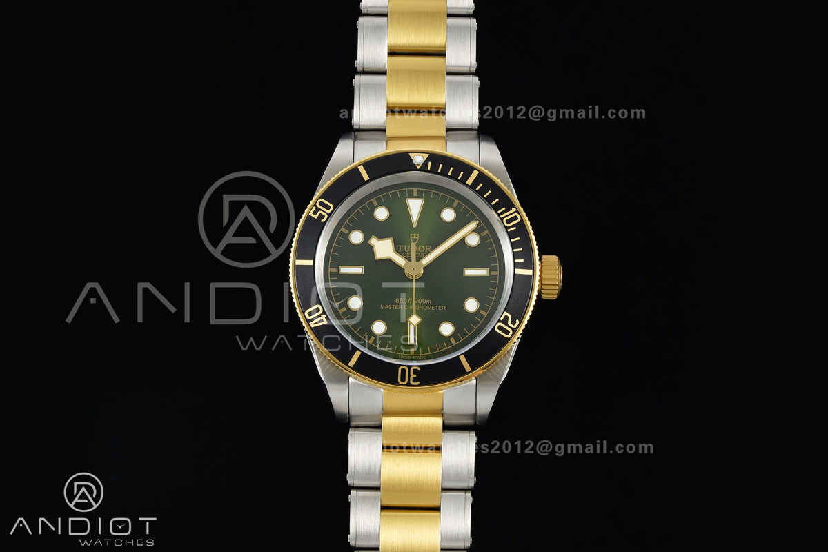 Black bay 41 SS/YG BLF 1:1 Best Edition Black Bezel Green Dial on Rivet Strap A2824